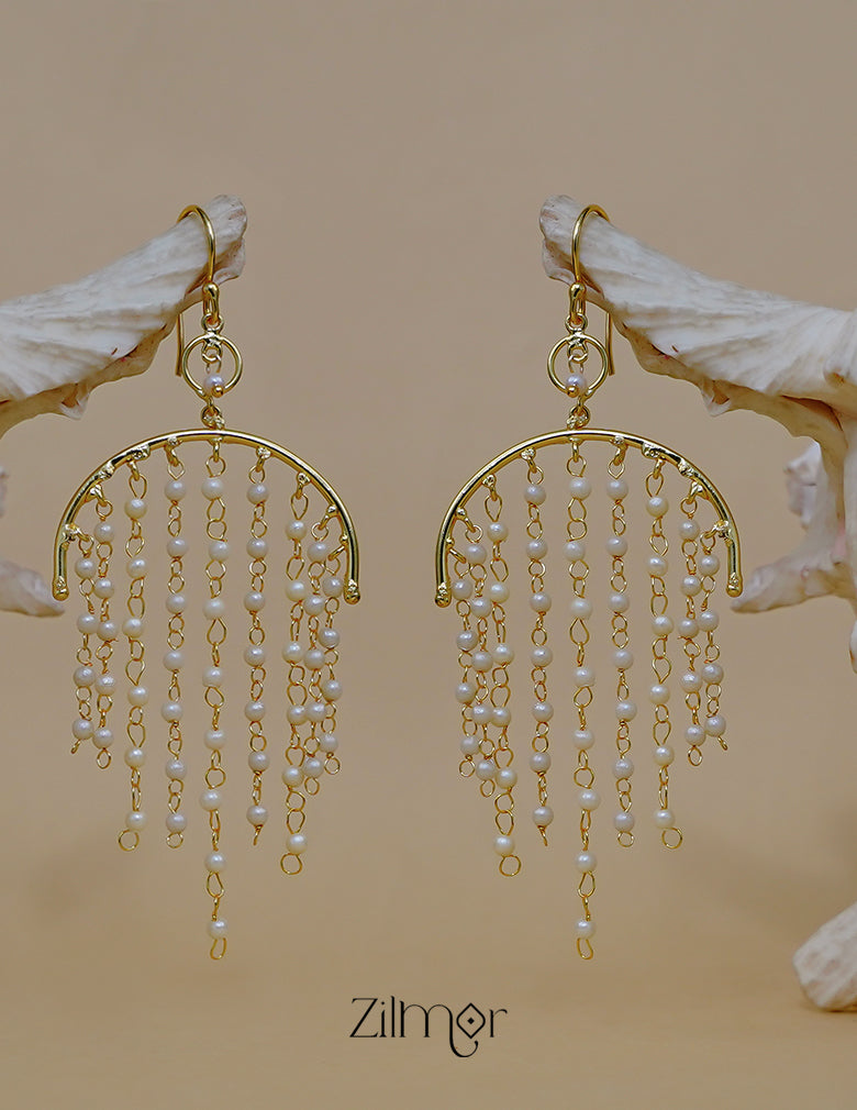 AS1012157 - Layered Pearl Tassel Earrings Lightweight Gold-Tone Danglers