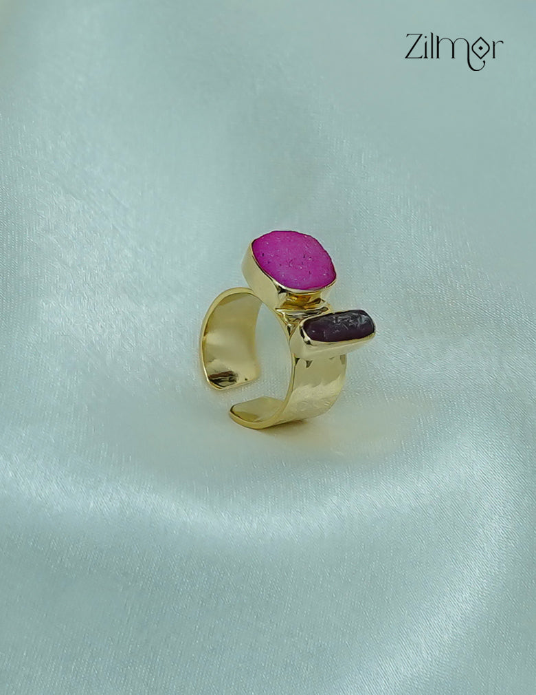 18K Gold Plated Handmade Natural Raw Stone Adjustable Ring – Anti-Tarnish - ZP1012180