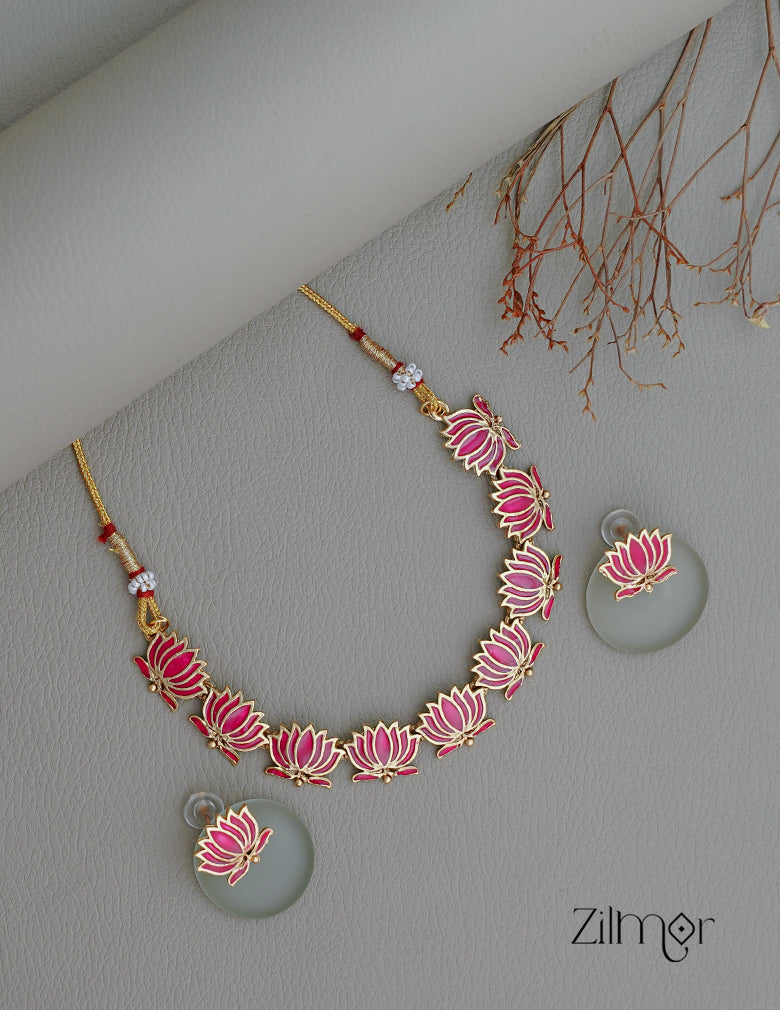 NV1011724 - Premium Antique  Lotus Necklace with Earrings 1-Zilmor