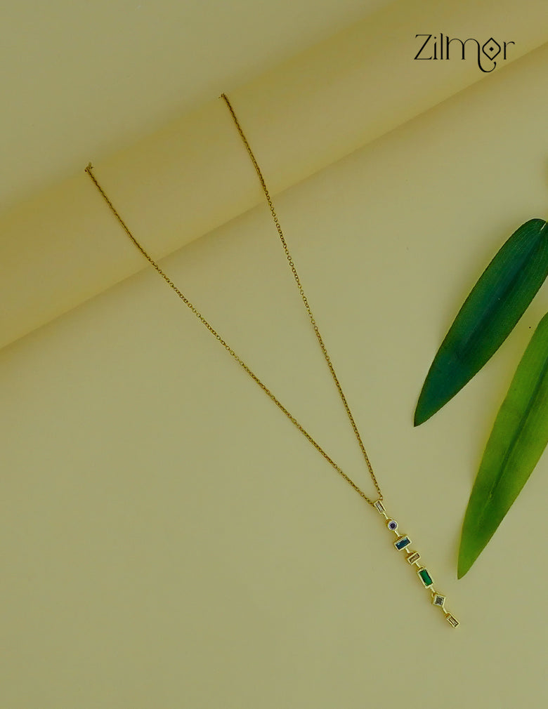 Gold Tone Multi color Stone Pendant Simple Necklace-ZF1012138