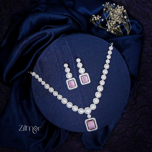 KM101360 - Pearl with AD Stone Pendant Necklace Earrings Set