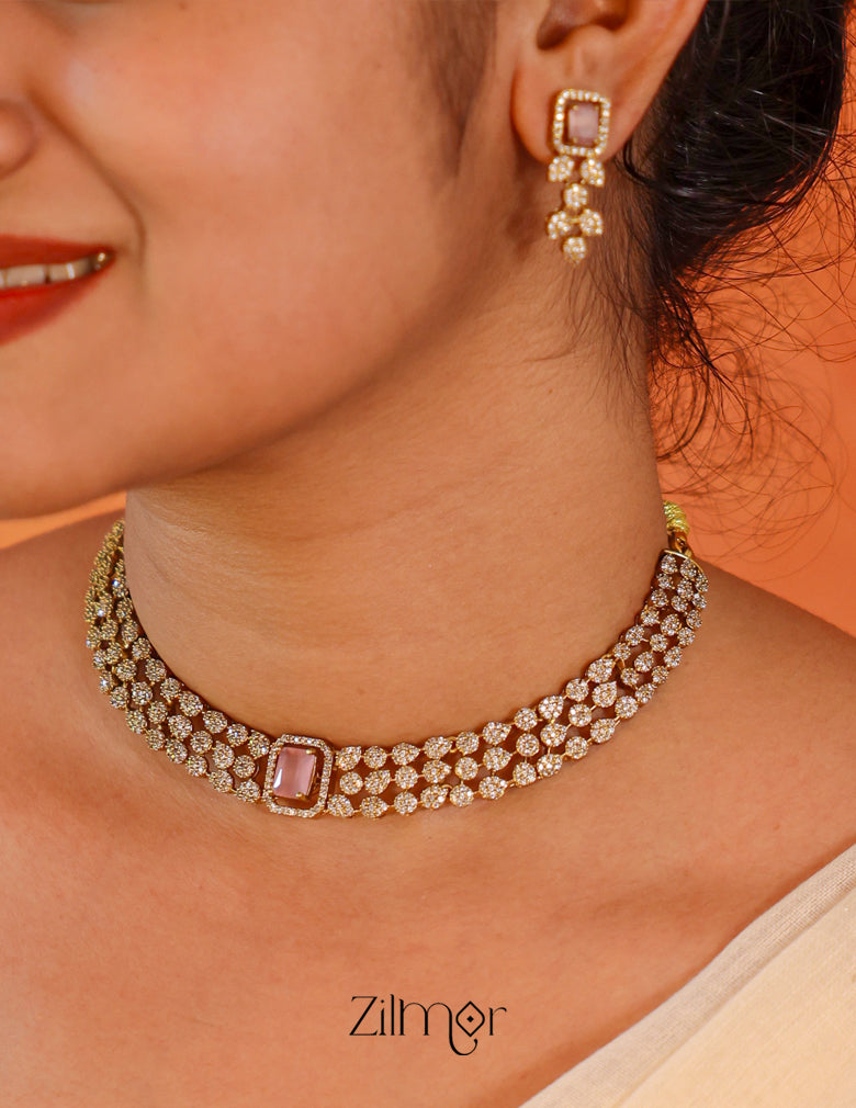 BH101072 - Premium Antique Necklace with 5 Interchangable stones Earring Set 6-Zilmor