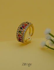 ZC1012055-  18K Gold Plated Rainbow Zircon Adjustable Ring