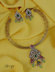 ZL1012022 - Antique Collar Hasli with Ad Stone Pendant Necklace Earring set
