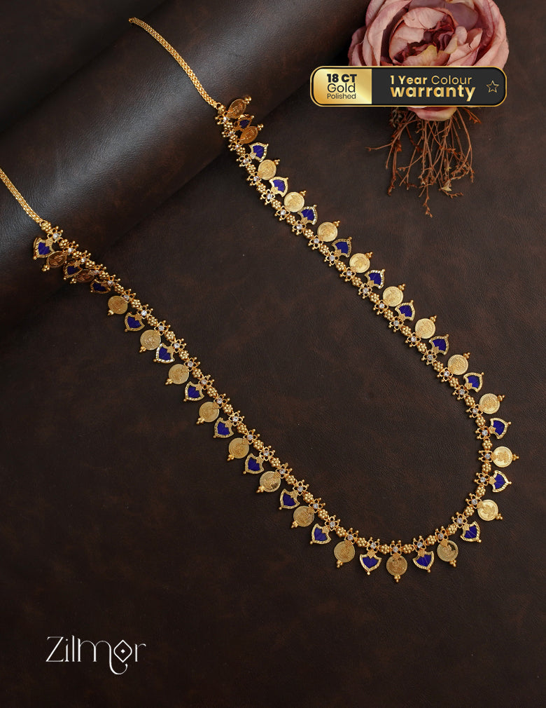 KY1011357 - Gold Plated Kaashu coin & Palakka Mala Long Necklace 5-Zilmor