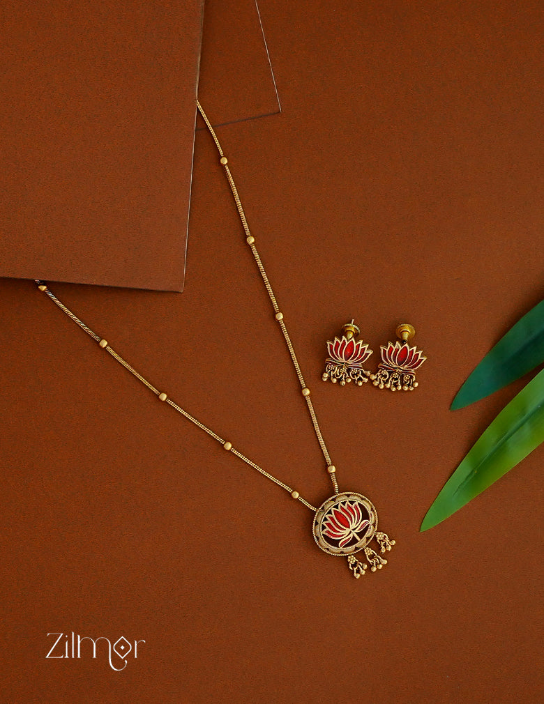 BH1012069 - Antique Lotus Pendant Necklace with Earrings (color option)