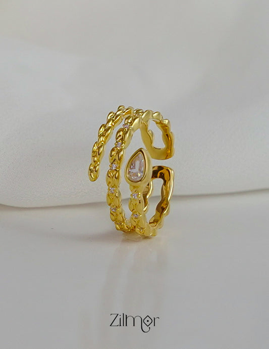ZH1011726- Multi layer AD Stone Anti Tarnish Adjustable Ring