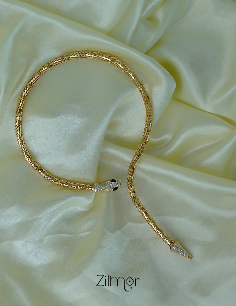 ZF1012100 - Golden Ad Stone Snake Hasli Neck Cuff Choker Necklace
