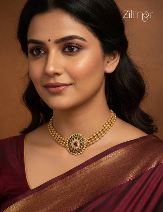 Kemp & Ad Stone pendant with Triple layer Antique Choker Necklace - CL1012275