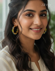 18K Gold Plated Multi color Stones Hoop Earrings - Anti Tarnish - ZP1012168