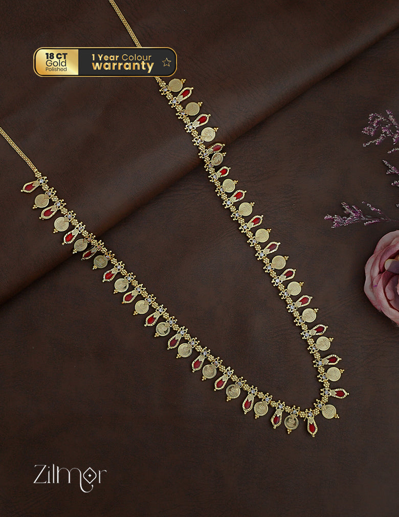 KY1011831 -  Gold Plated Kaashu coin & Nagapadam Mala Long Necklace