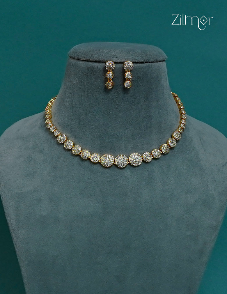 Gold Plated AD Stone  Necklace Earring Set (color option) - CL1012257