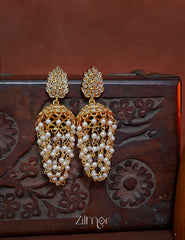 KA1012028- AD Stone with Pearl Layer Hanging Jumka Earrings