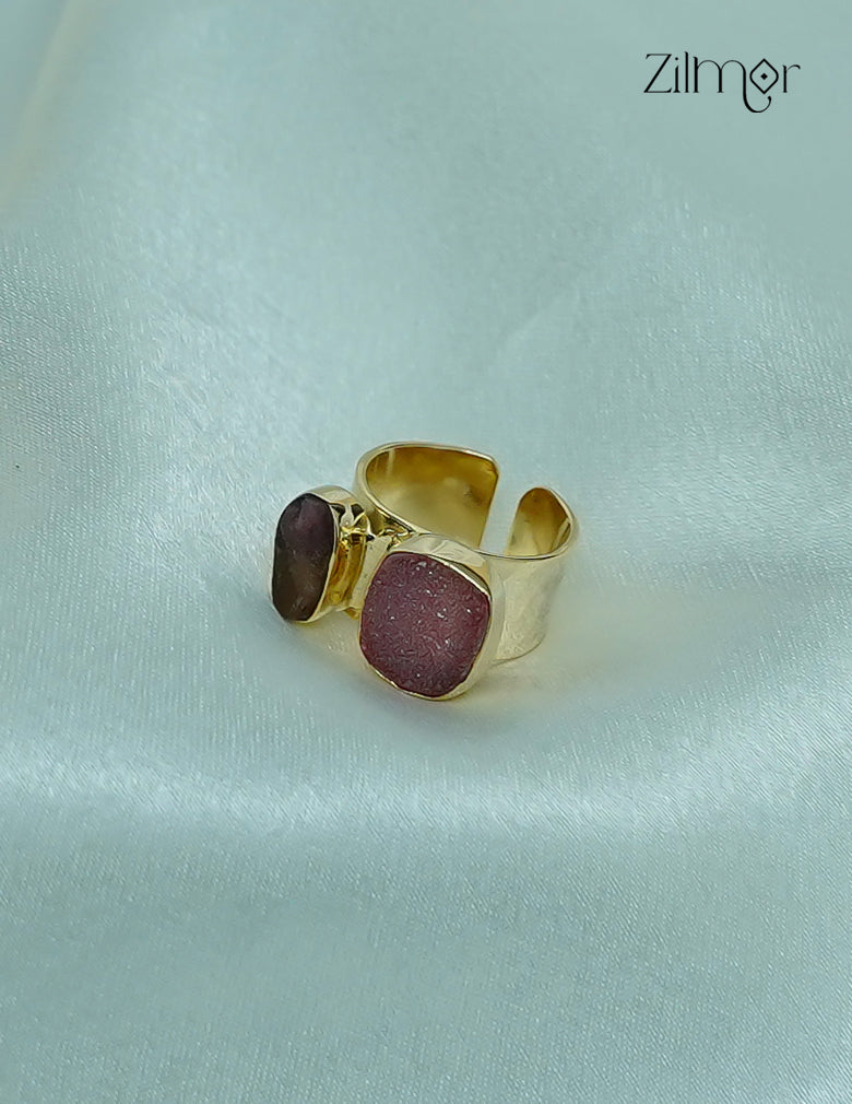 18K Gold Plated Handmade Natural Raw Stone Adjustable Ring – Anti-Tarnish - ZP1012180