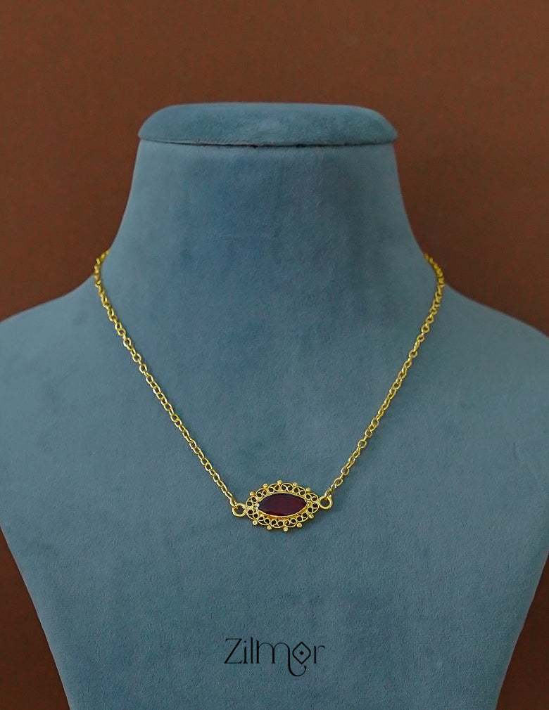 KY1011853 -Gold Tone Palakka Oval Pendant Choker (color option) 2-Zilmor