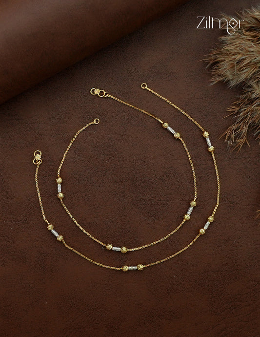 18K Gold & White Gold Mix Bead Anklet Pair - TR1012708
