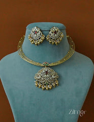 ZL1012021 - Antique Collar Hasli with Ad Stone Pendant Necklace Earring set