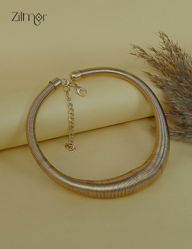 ZF1012102- Golden Spring Cuff Hasli Anti Tarnish Choker Necklace