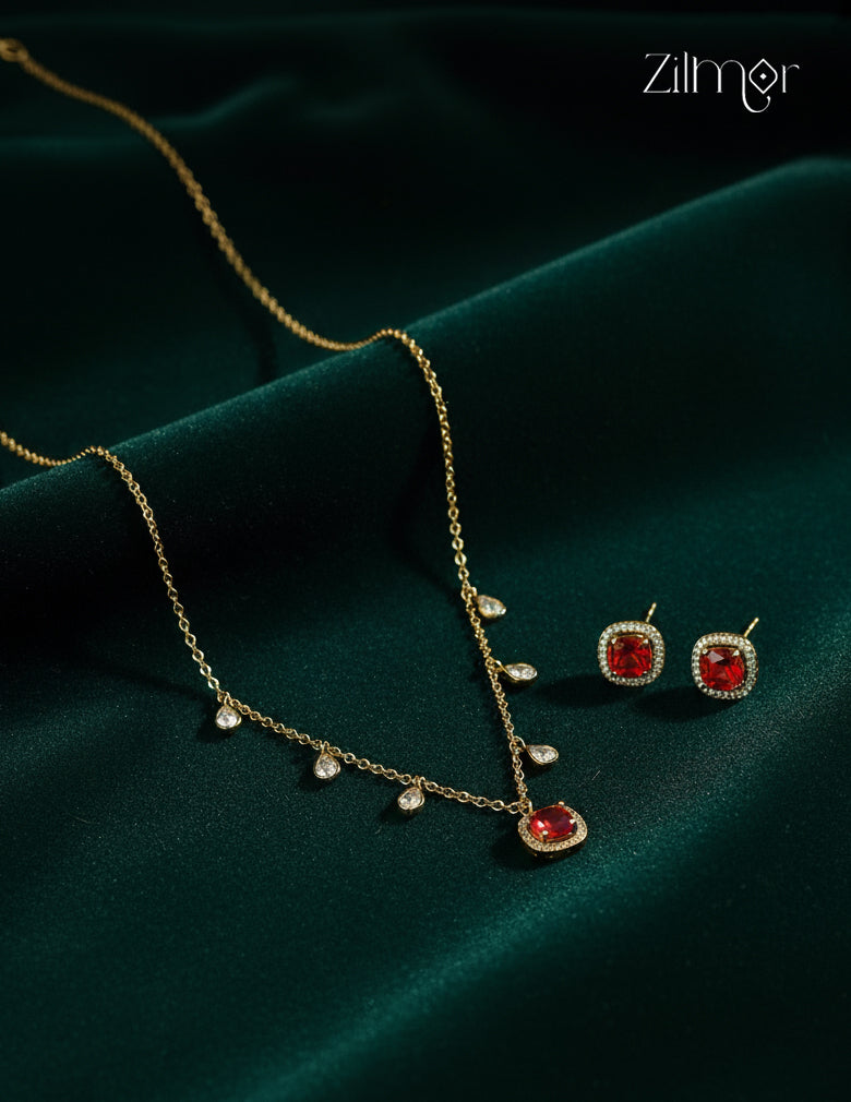 Antique AD Stone Necklace Earring Set (color option)  - KA1012203