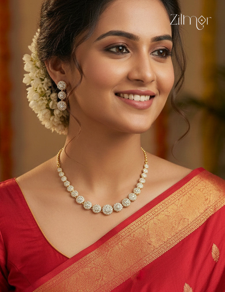 Gold Plated AD Stone  Necklace Earring Set (color option) - CL1012257