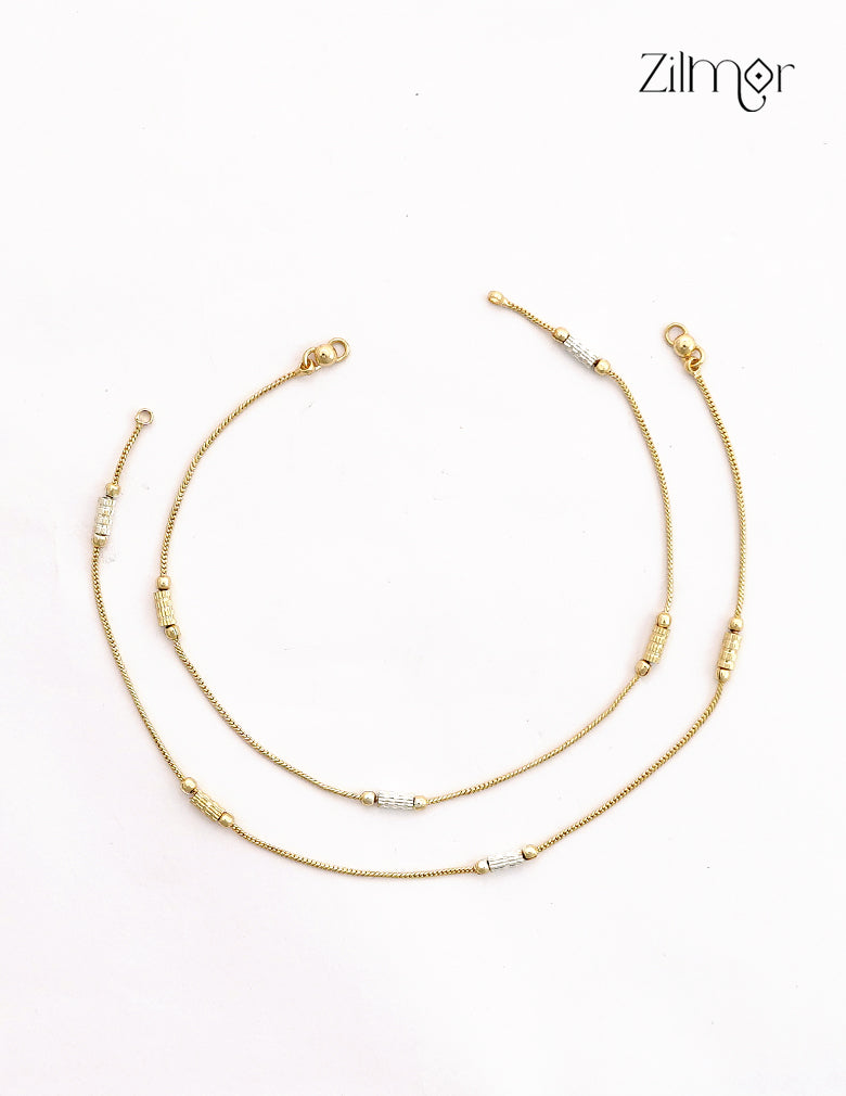 18K Gold & White Gold Mix Bead Anklet Pair - TR1012708