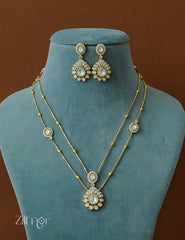 SN1011862- Premium Antique AD Stone Double Layer Necklace with Earrings 2-Zilmor