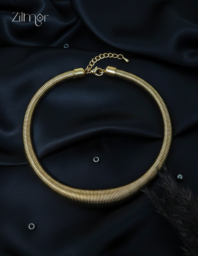 ZF1012102- Golden Spring Cuff Hasli Anti Tarnish Choker Necklace