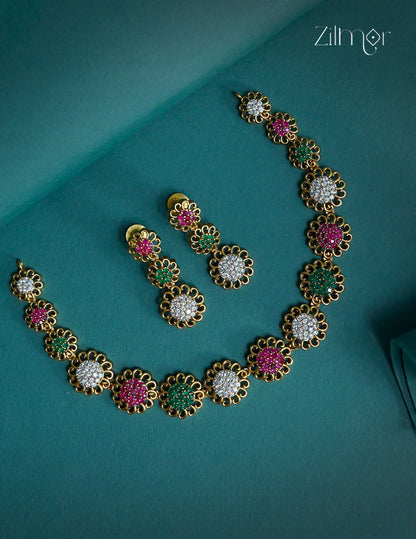 Premium Antique AD Stone  Necklace with Earrings - CL1012286