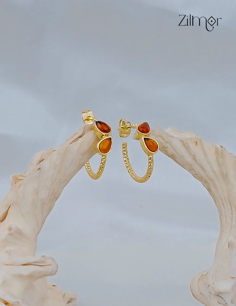 18k Gold plated Handmade Gem Stone Hoop Earrings – (color option)  - Anti Tarnish - ZP1012172