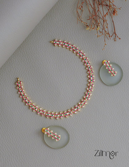 BH100843 - AD Stone Choker Necklace Earrings Set (color option) 5-Zilmor