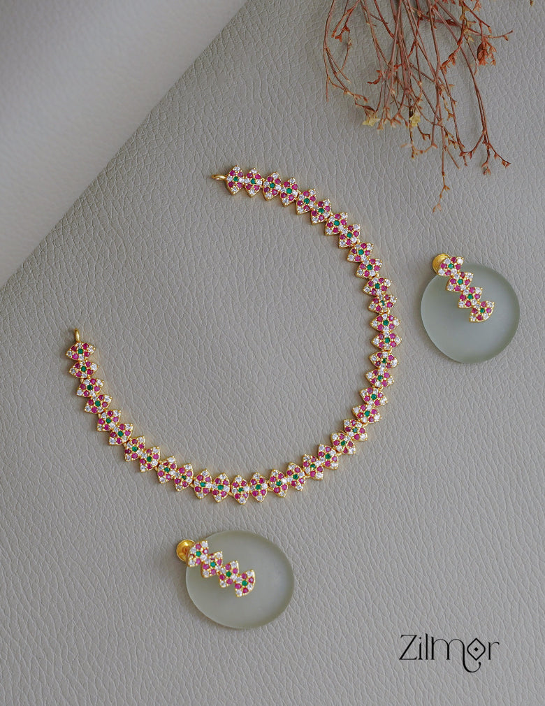 BH100843 - AD Stone Choker Necklace Earrings Set (color option) 5-Zilmor