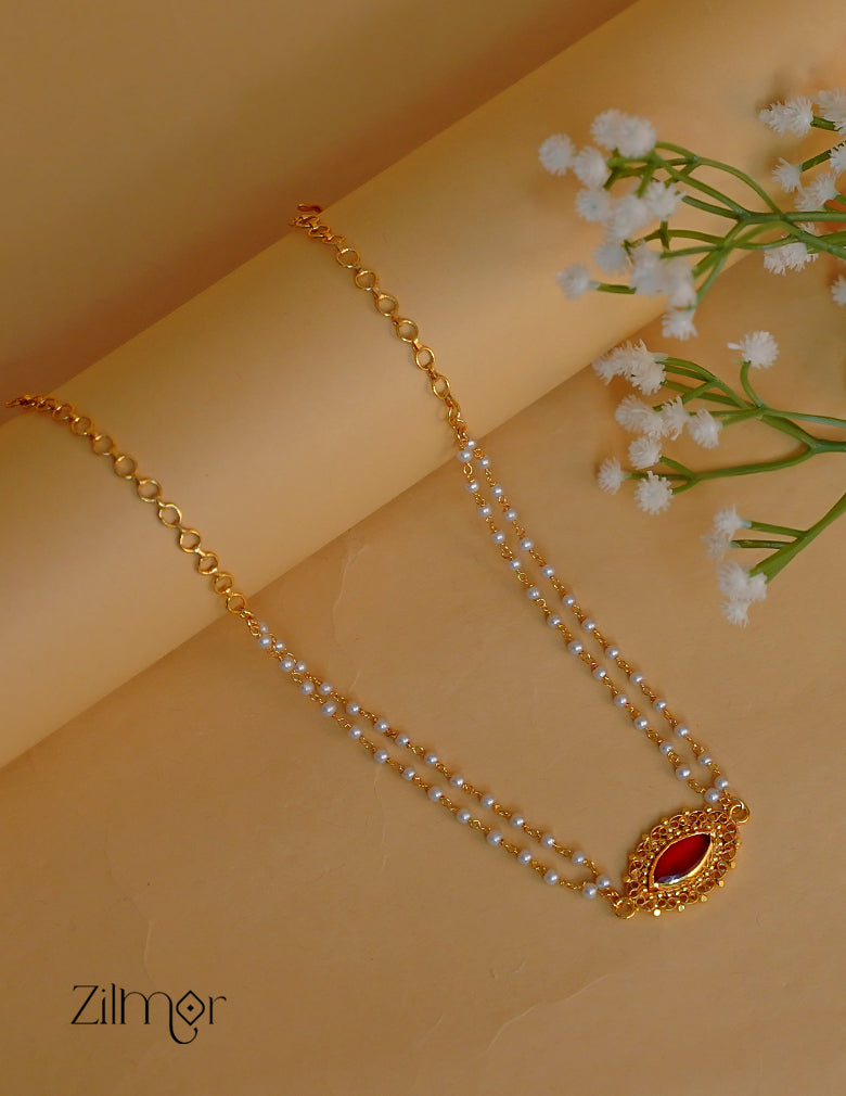 KY1011977 -  Premium Pearl Necklace with Palakka Pendant (color option) 2-Zilmor