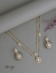 SN1011862- Premium Antique AD Stone Double Layer Necklace with Earrings 1-Zilmor