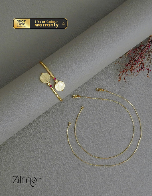 KY1011767- Gold Tone pair Anklet &Gold tone Lakshmi coin pink stone Bangle Combo 1-Zilmor