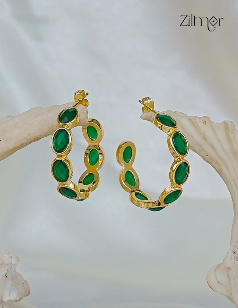 Trendy Contemporary Crystal Stone Golden Hoop Earrings (color option) -ZP1012174