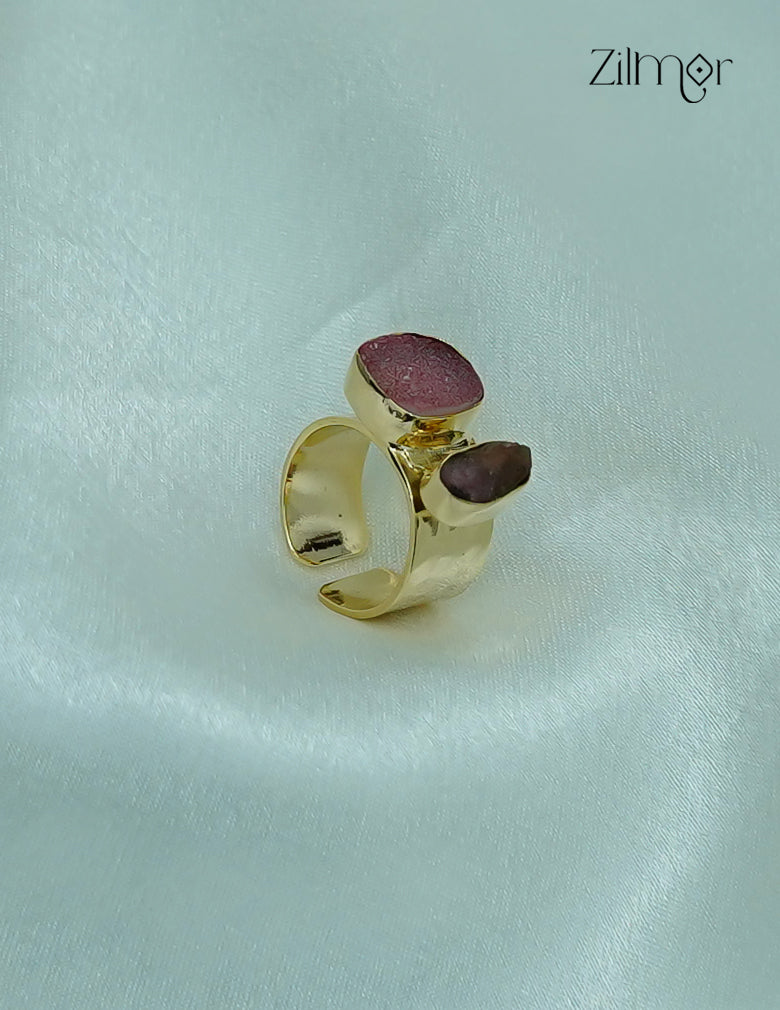 18K Gold Plated Handmade Natural Raw Stone Adjustable Ring – Anti-Tarnish - ZP1012180