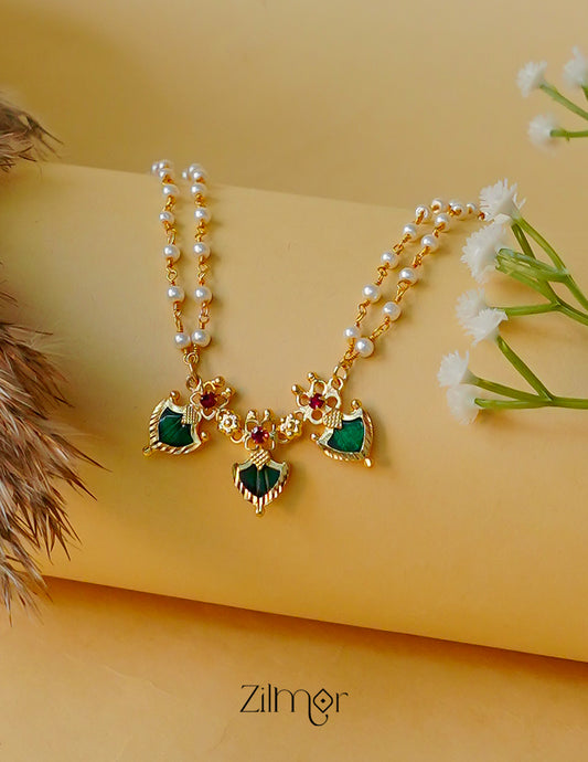 KY1011939- Double Layer Palakka Pendant Pearl choker Necklace 1-Zilmor