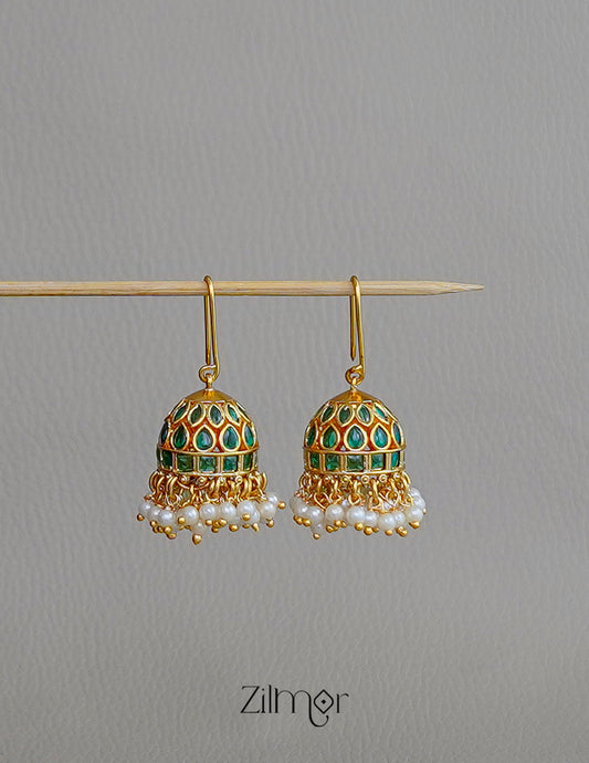 SN101462  - Kemp Stone with Pearl Hoop Jhumka Earrings