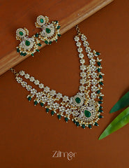 ZL1012020- Premium Antique AD Stone Double Layer Necklace with Earrings