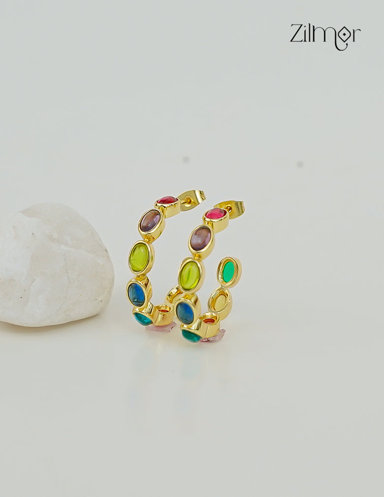 18K Gold Plated Multi color Stones Hoop Earrings - Anti Tarnish - ZP1012168