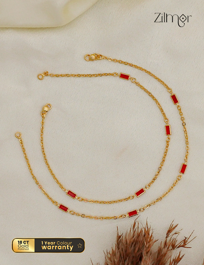 Women Zilmor KY1012775 18K Gold Toned Semi Precious Stone Pair Anklet