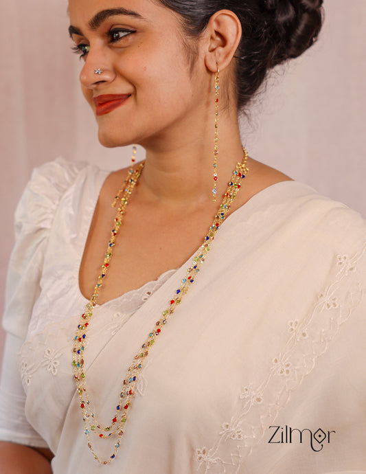 KT1011153 -Gold Semi Precious Stone Long Earrings