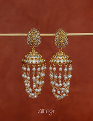 KA1012028- AD Stone with Pearl Layer Hanging Jumka Earrings