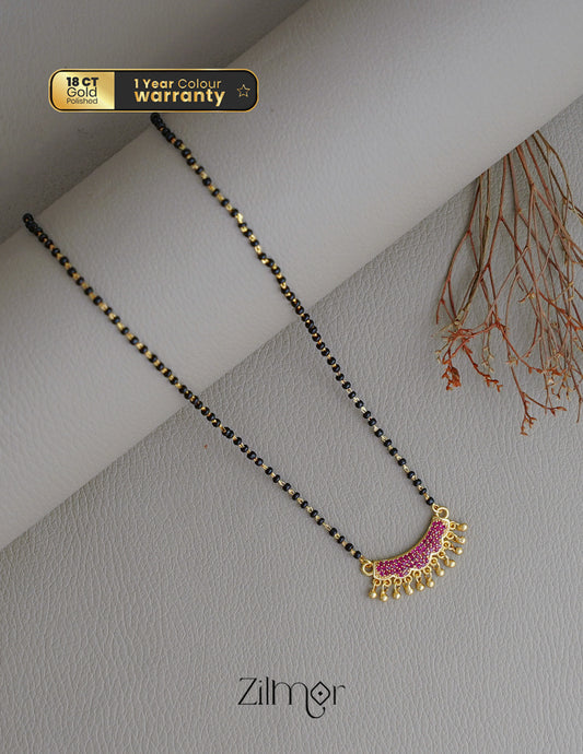 SR100559 - Gold Plated AD Stone Pendant Traditional Mangalsutra Necklace (color option)