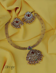 ZL1012021 - Antique Collar Hasli with Ad Stone Pendant Necklace Earring set