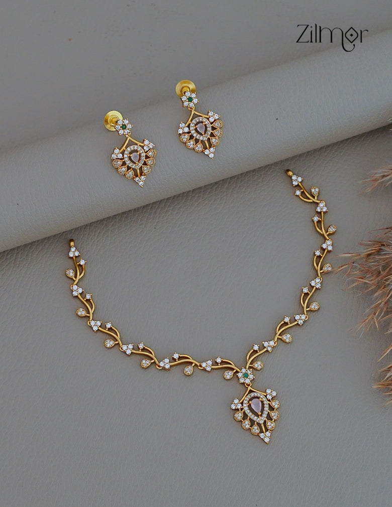 Antique AD Stone Necklace Earring Set (color option)-SN1012162