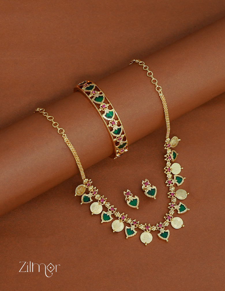 KY1011782 - Gold plated palakka coin Necklace Earrings Bangle set Combo 1-Zilmor