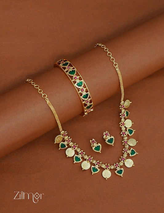 KY1011782 - Gold plated palakka coin Necklace Earrings Bangle set Combo 1-Zilmor