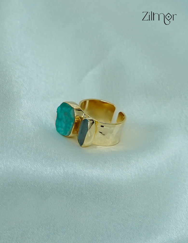 18K Gold Plated Handmade Natural Raw Stone Adjustable Ring – Anti-Tarnish - ZP1012180