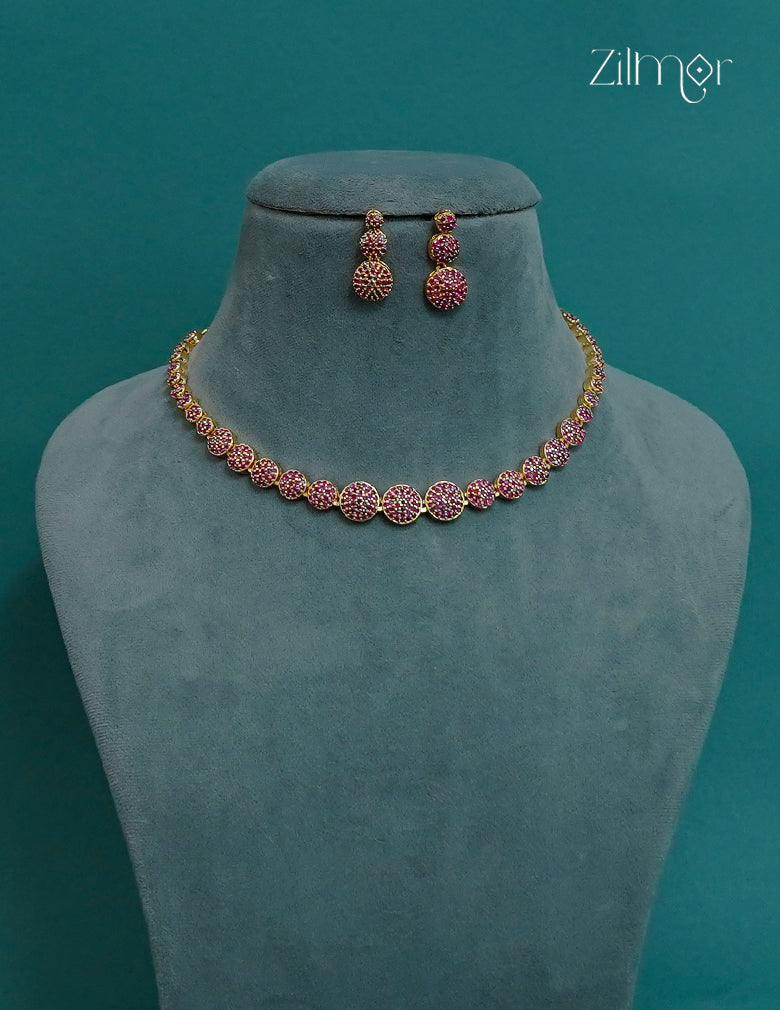 Gold Plated AD Stone  Necklace Earring Set (color option) - CL1012257